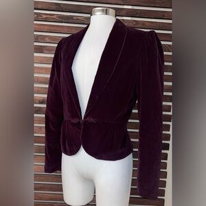 1970s Vintage Burgundy Red Velvet Button  Peplum Jacket Blazer